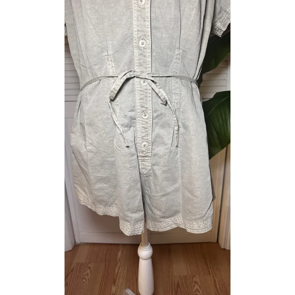 Free People Light Sage Button Front Shirt Romper Short Sleeve Tie Waist Size M - Picture 3 of 15